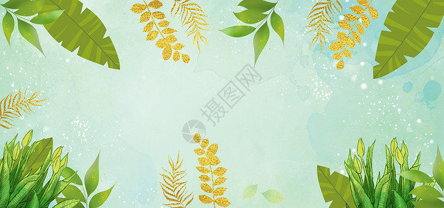 水彩叶子装饰画金箔植物设计图片