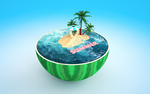 夏天度假西瓜3D创意夏日场景设计图片