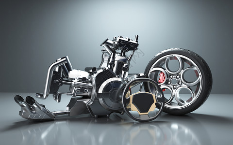 摩托车零件3D汽车零件场景设计图片