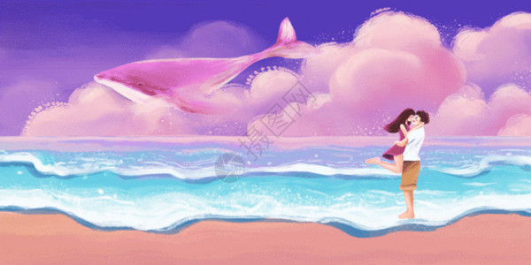 粉色海滩唯美爱情海GIF高清图片
