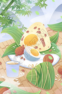 端午节手绘粽子插画背景图片