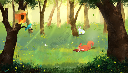 童话森林卡通唯美插画背景高清图片