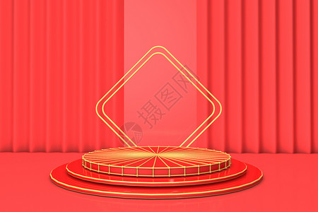 红色小清新红色电商展台背景设计图片