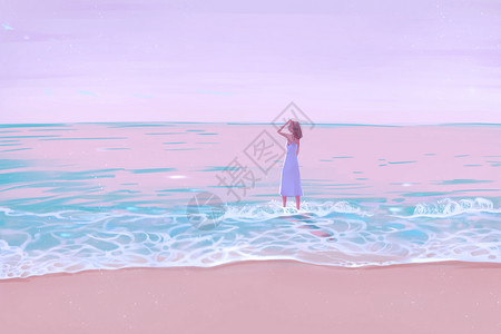 梦幻沙滩夏天海风的吟唱唯美插画插画