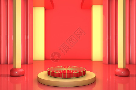 红金几何展台背景图片