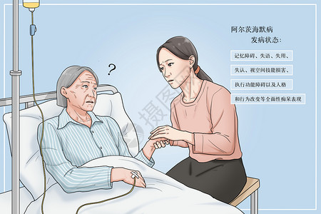 照顾老人护士阿尔茨海默病发病状态医疗插画插画