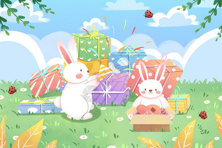 复活节开心兔子儿童节卡通插画插画