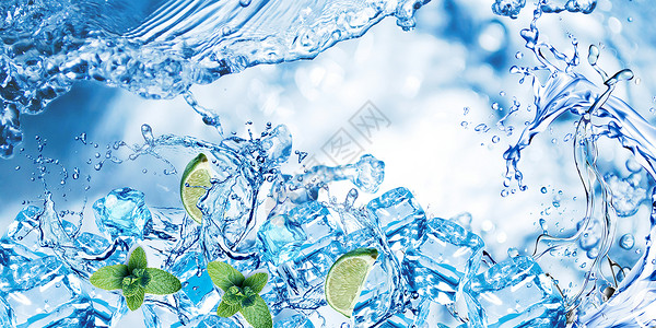 水滴柠檬夏季冰块背景设计图片