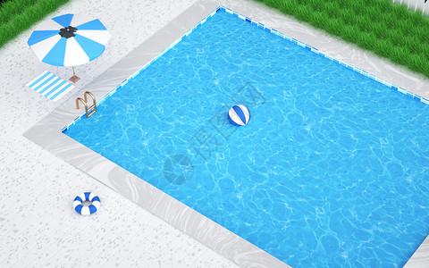 蓝色沙滩椅泳池俯视图设计图片
