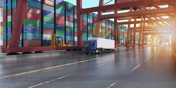 集装箱大货船手绘3D集装箱场景设计图片