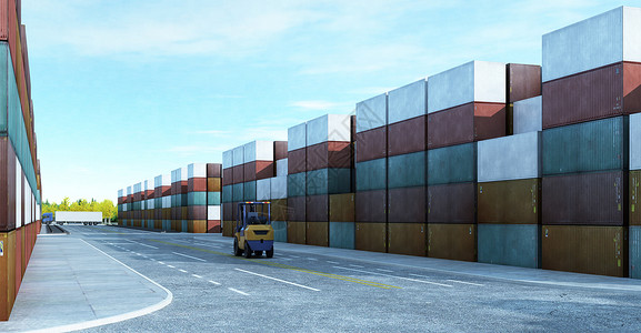 集装箱大货船手绘3D集装箱场景设计图片
