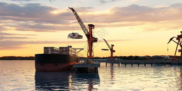 码头起重机3D集装箱货运码头设计图片