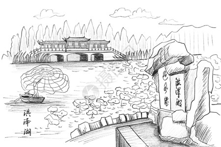 洪泽湖湿地风景国内5A景区旅游景点宿迁洪泽湖插画