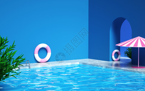 旅游蓝色清新夏日泳池场景设计图片