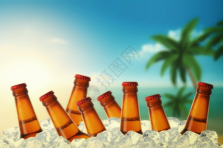 海滩冰啤酒夏日冰霜啤酒设计图片