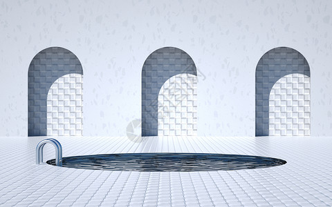 圆形泳池3D夏日泳池设计图片