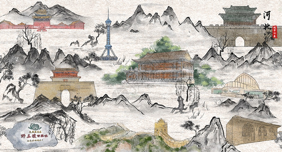 清东陵河北城市印象旅游水墨插画插画