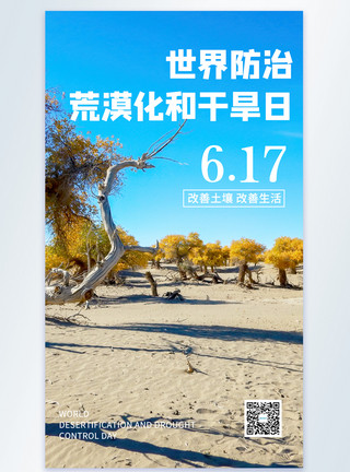 南疆胡杨林世界防治荒漠化和干旱日摄影图海报模板