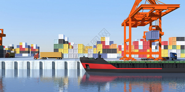 港口码头船舶3D集装箱场景设计图片
