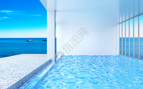 酒店蓝色3d游泳池设计图片