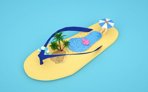 插画拖鞋3d创意夏天场景设计图片