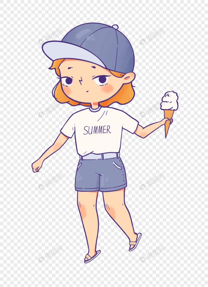 夏季人物夏季女孩冰淇淋短袖棒球帽女孩图片