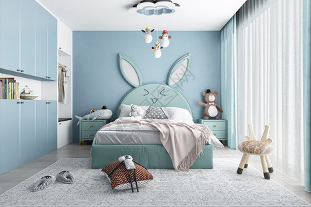 现代卧室效果图可爱儿童房设计设计图片