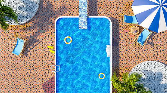 夏日泳池瓷砖效果高清图片