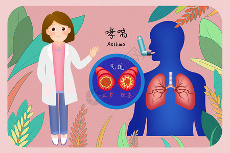 西方女医生哮喘医疗插画插画
