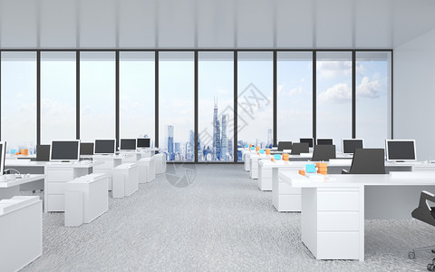 办公台式电脑3D办公室场景设计图片