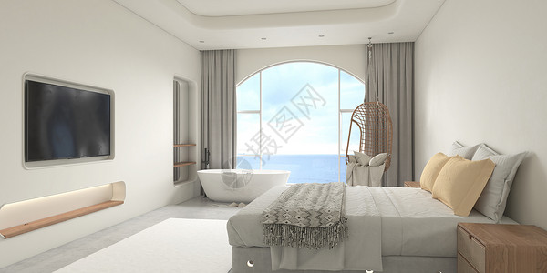 酒店旅行商品3D海景房场景设计图片