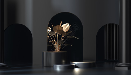 黑色艺术花瓶极简黑色几何展台设计图片