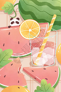 新鲜西瓜汁海报夏日清新西瓜插画插画