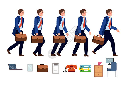 办公桌白领行走的职场男性扁平人物MG组件动画插画