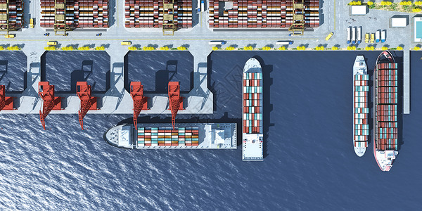 航拍船舶3D货运码头俯视图设计图片