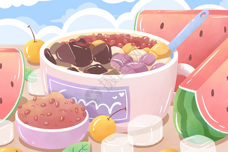 冰淇淋打折海报夏季手绘烧仙草奶茶插画插画