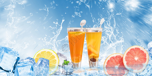 夏天冰块解暑夏日饮品设计图片