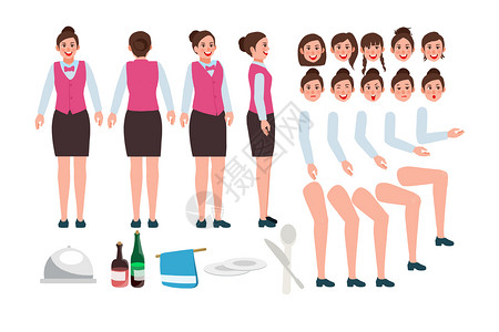 拍照青年女性餐厅服务员MG动画人物组件插画