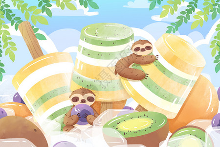 猕猴桃宣传海报小暑节气手绘冰棍插画插画