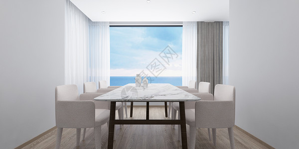 庭院餐桌3D海景房场景设计图片