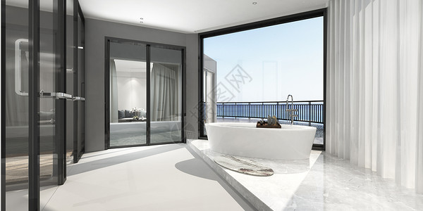 酒店浴缸3D海景房场景设计图片