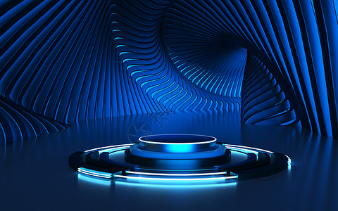 蓝色质感曲线金属质感科技展台设计图片