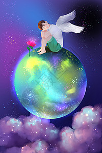 天使男孩与星球背景图片
