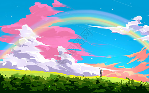 夏日彩虹天空背景图片