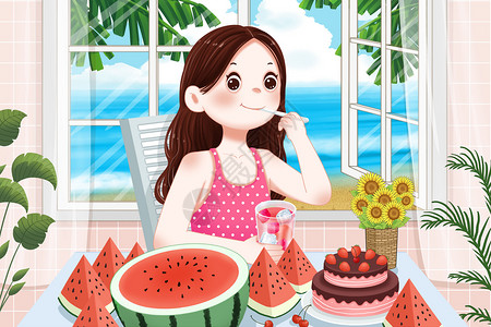 夏天海边渡假的女孩背景图片