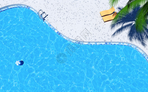 椰子树植物3D游泳池俯视角度设计图片