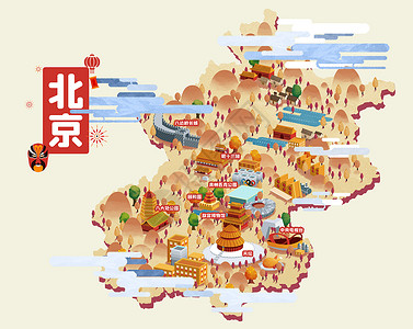 北京朝阳区公园北京旅游地图插画插画