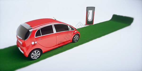 红色技能C4D新能源汽车创意场景设计图片