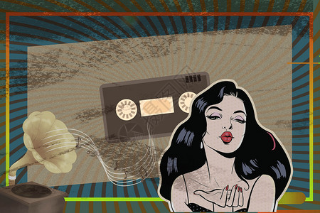 美女收音机欧式复古波普风设计图片