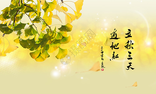 金黄色叶子立秋设计图片